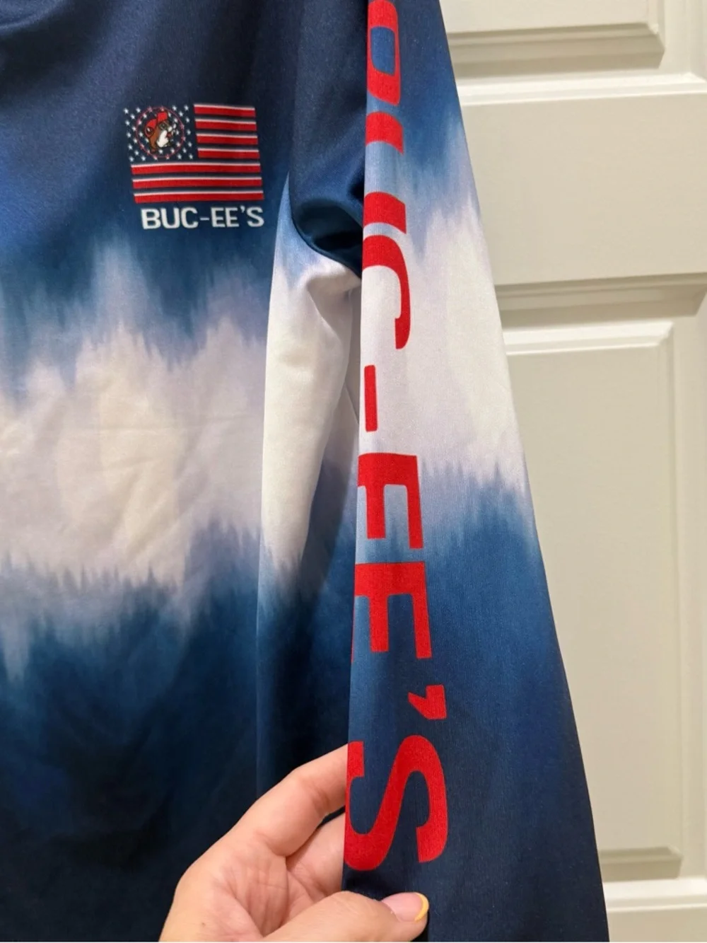 Buc-ee's Performance Long Sleeve Blue American Flag Shirt